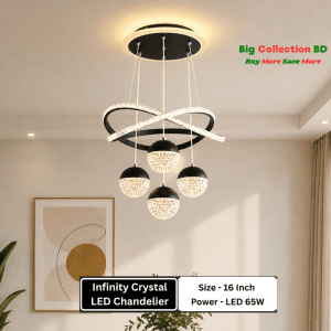 Infinity Crystal LED Chandelier – Modern Luxury Hanging Light with Switch Control 3 Color