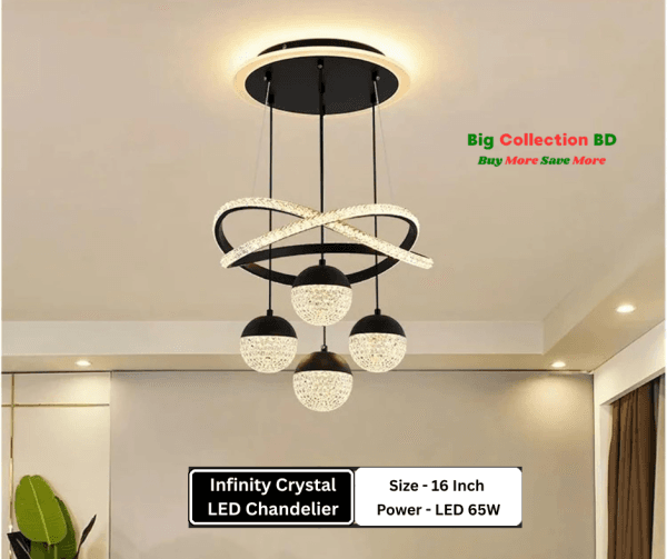 Infinity Crystal LED Chandelier – Modern Luxury Hanging Light with Switch Control 3 Color